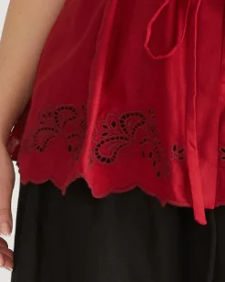 Adelaide Embroidered Sleeveless Linen Blend Shirt Vibrant Red