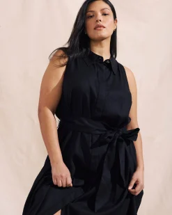 Adelaide Linen Blend Shirtdress Black