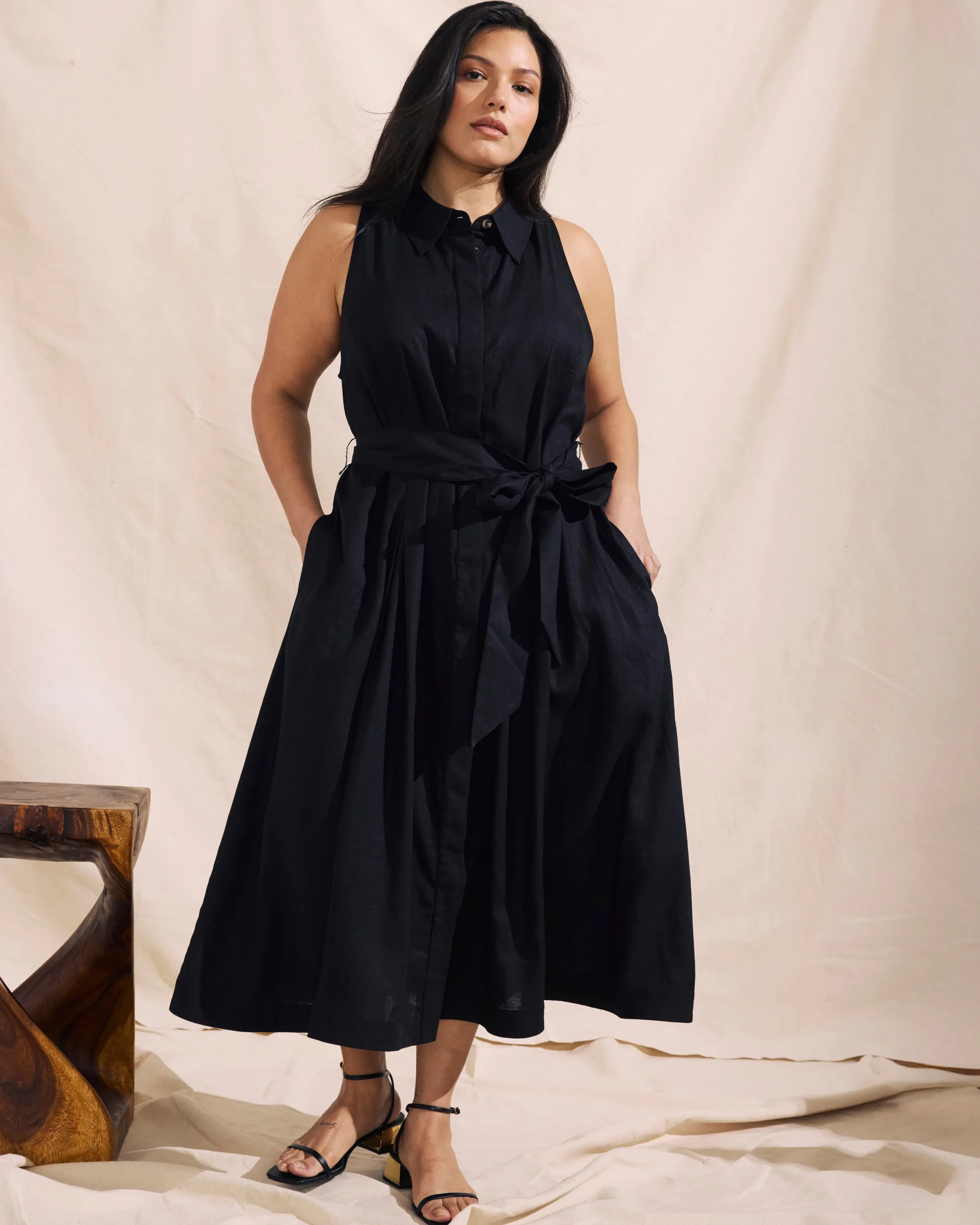 Adelaide Linen Blend Shirtdress Black