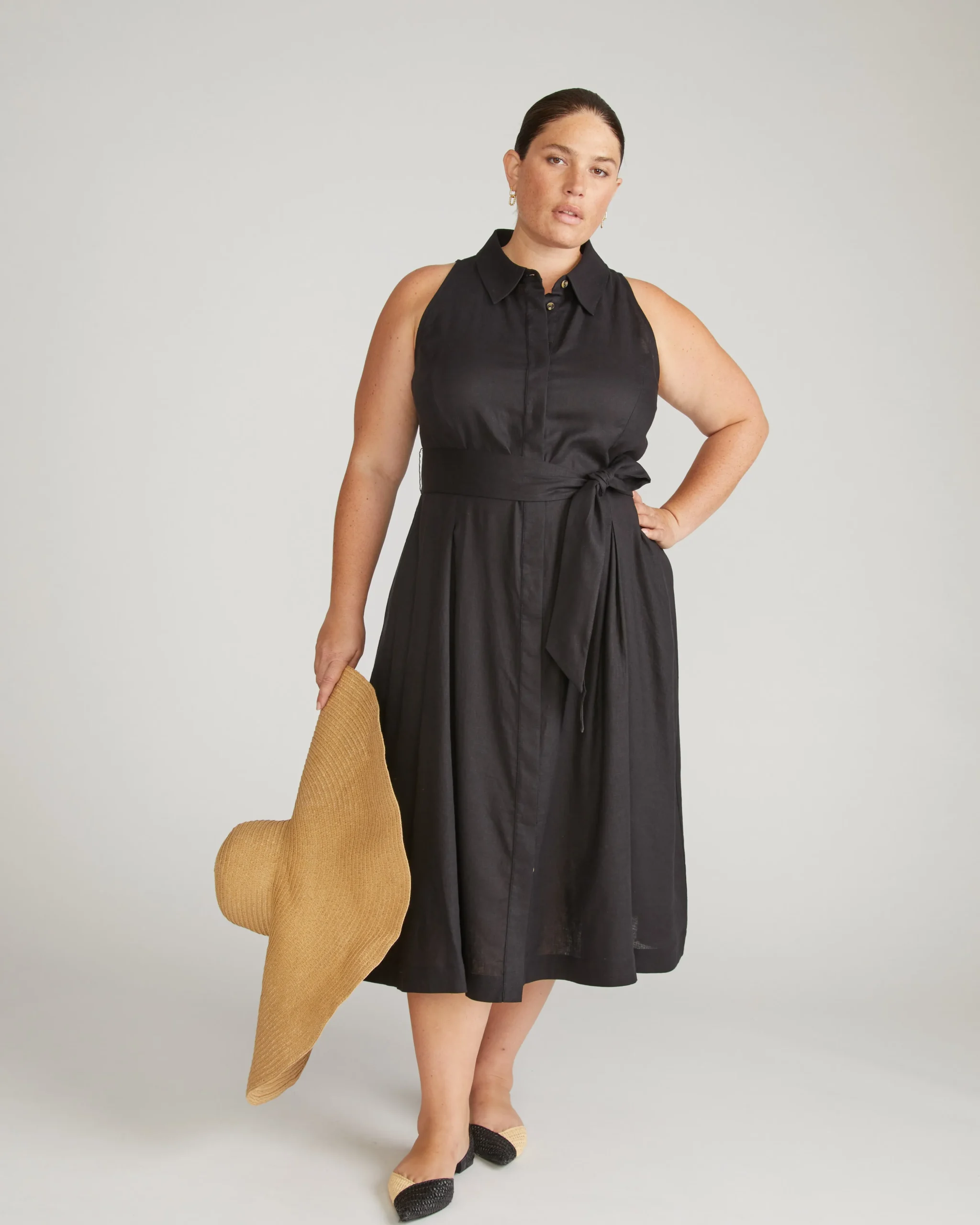 Adelaide Linen Blend Shirtdress Black