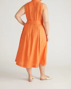 Adelaide Linen Blend Shirtdress Italian Orange