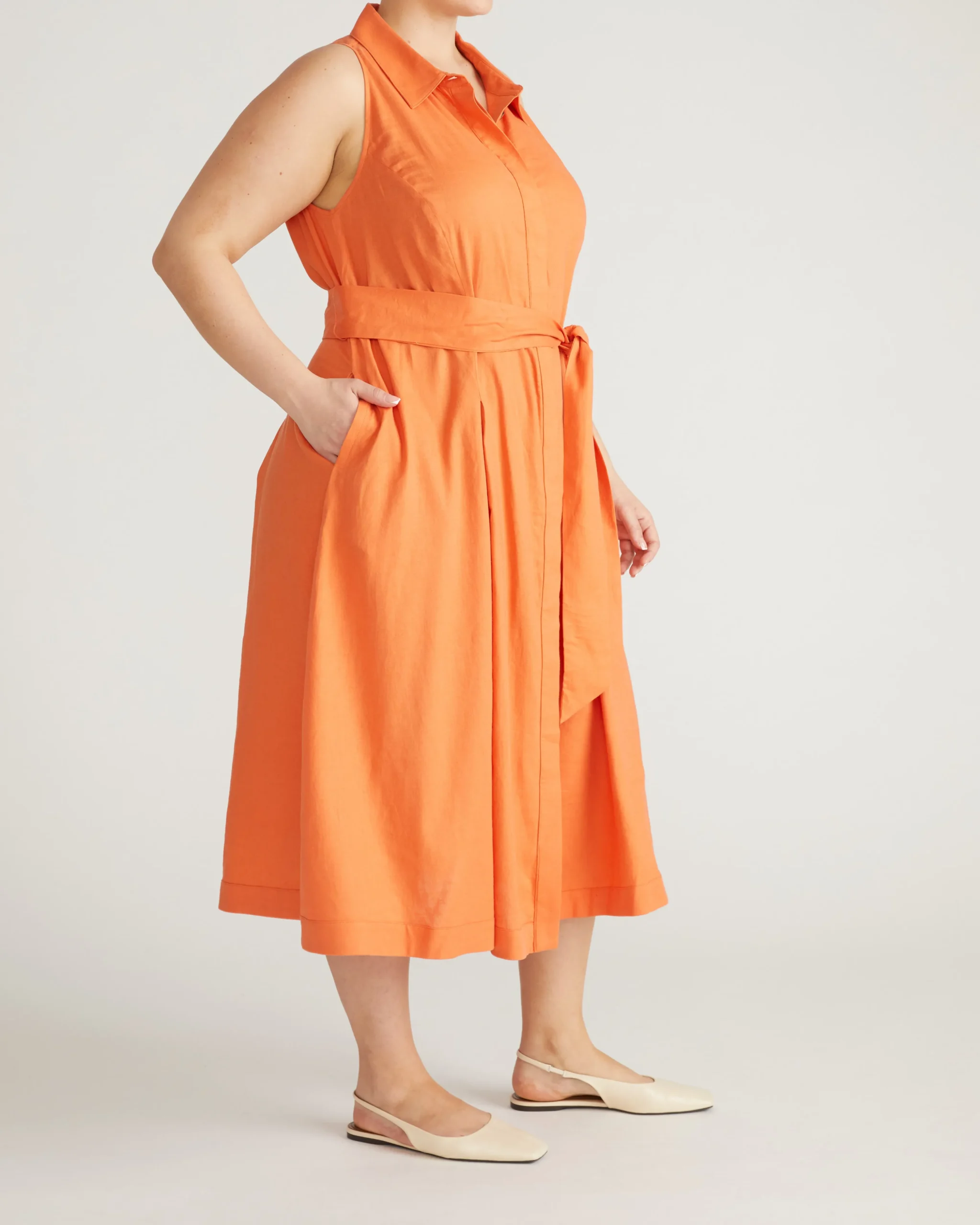 Adelaide Linen Blend Shirtdress Italian Orange