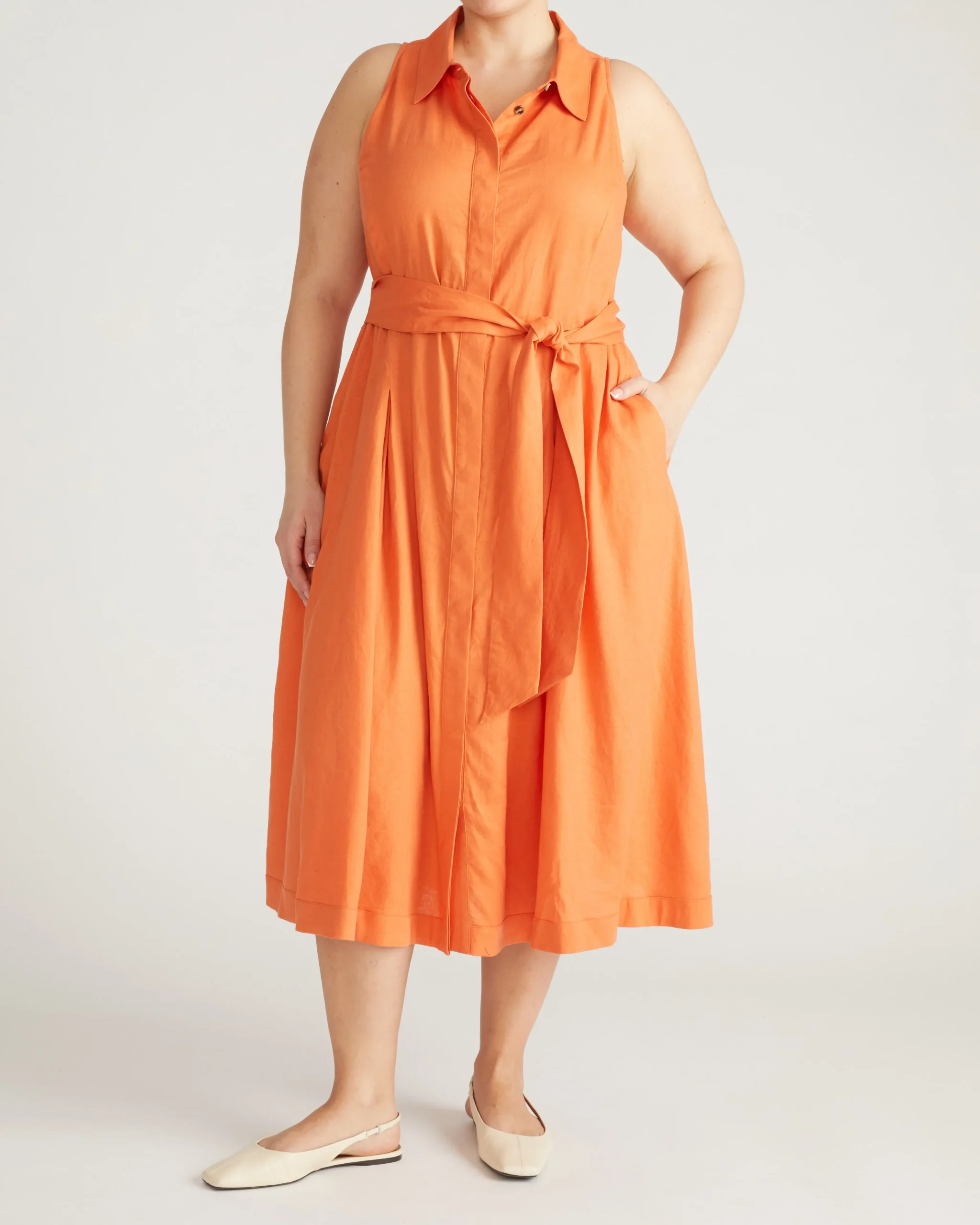 Adelaide Linen Blend Shirtdress Italian Orange
