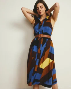 Adelaide Linen Blend Shirtdress Beach Ombra Print