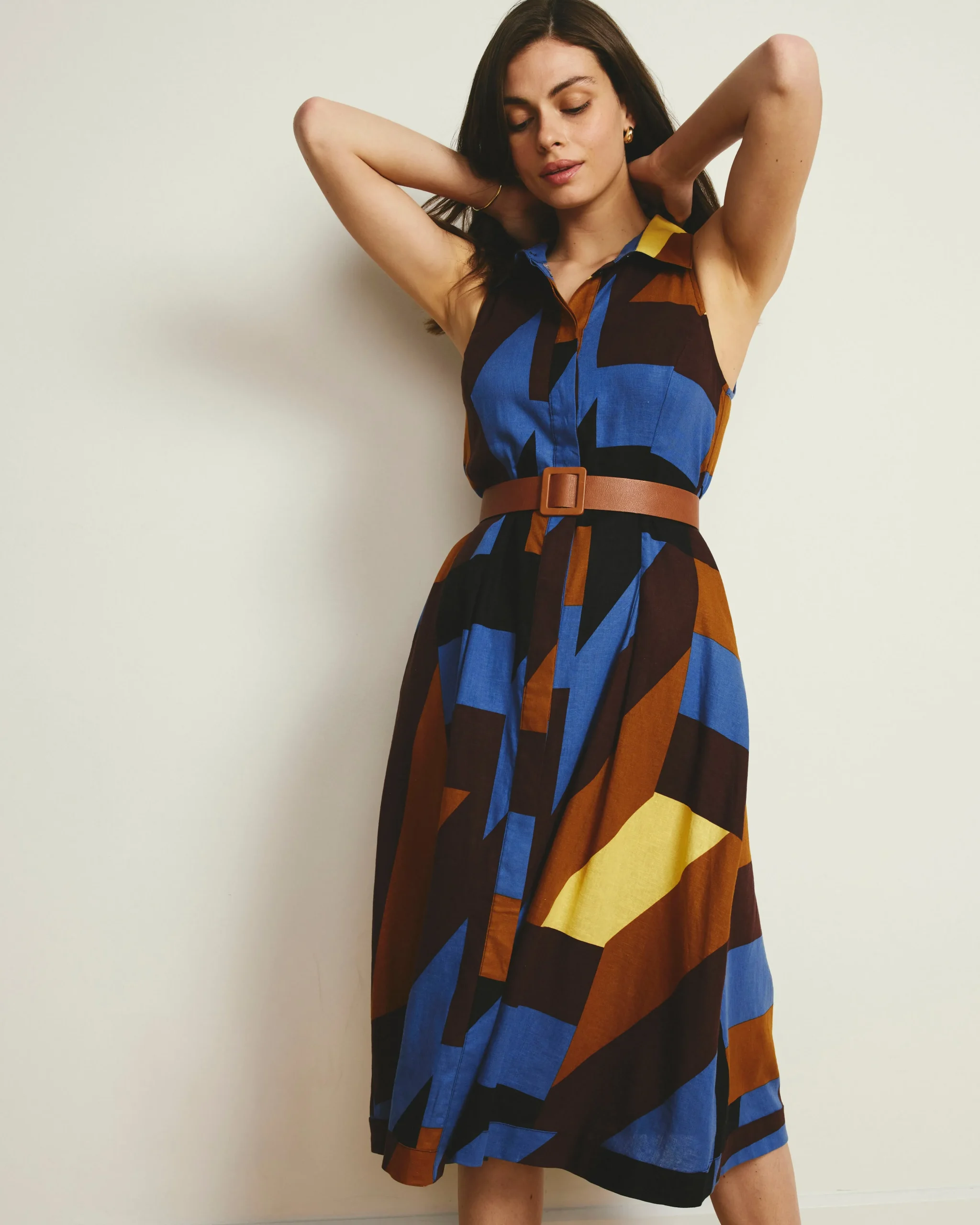 Adelaide Linen Blend Shirtdress Beach Ombra Print