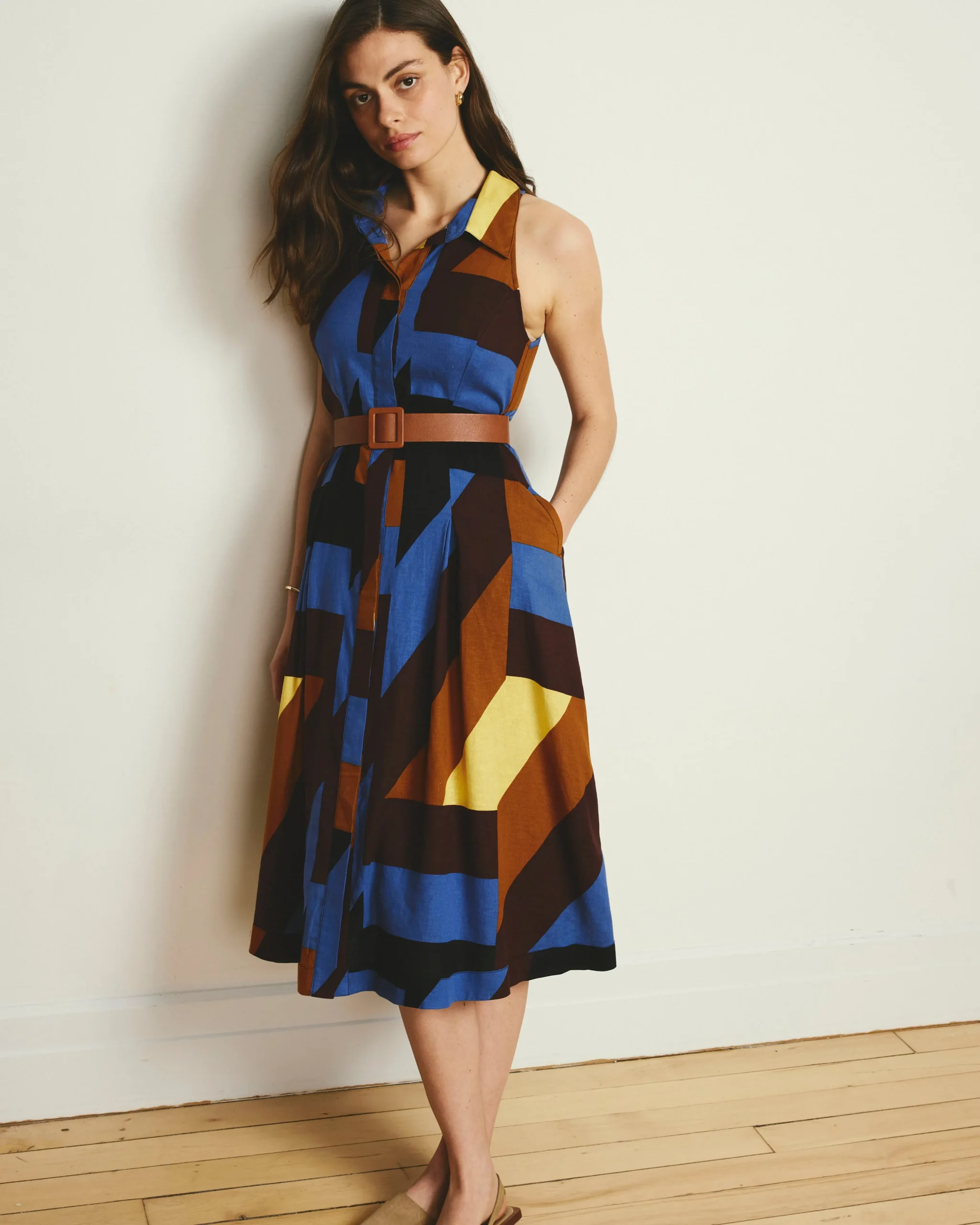Adelaide Linen Blend Shirtdress Beach Ombra Print