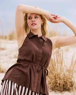Adelaide Sleeveless Linen Blend Shirt Peppercorn