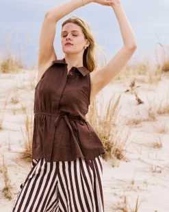 Adelaide Sleeveless Linen Blend Shirt Peppercorn