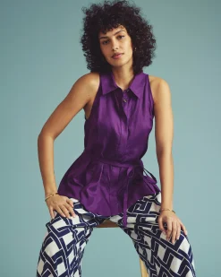 Adelaide Sleeveless Linen Blend Shirt Dreamy Purple