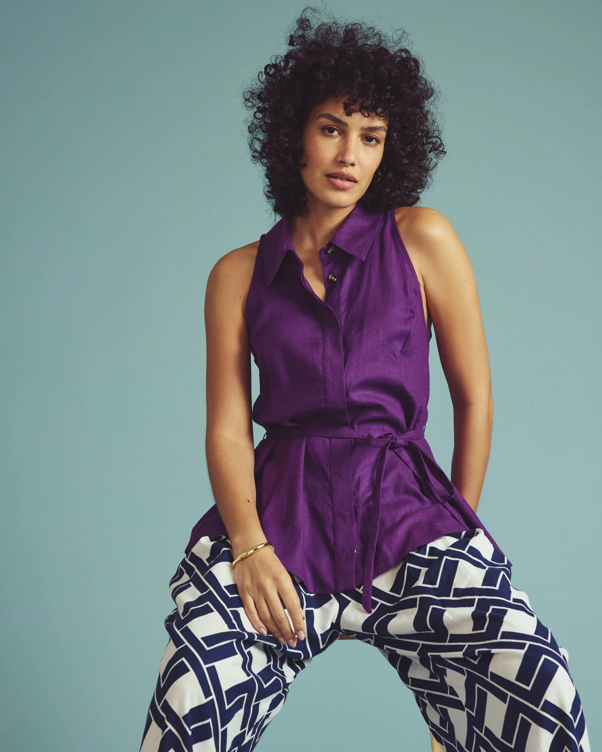 Adelaide Sleeveless Linen Blend Shirt Dreamy Purple