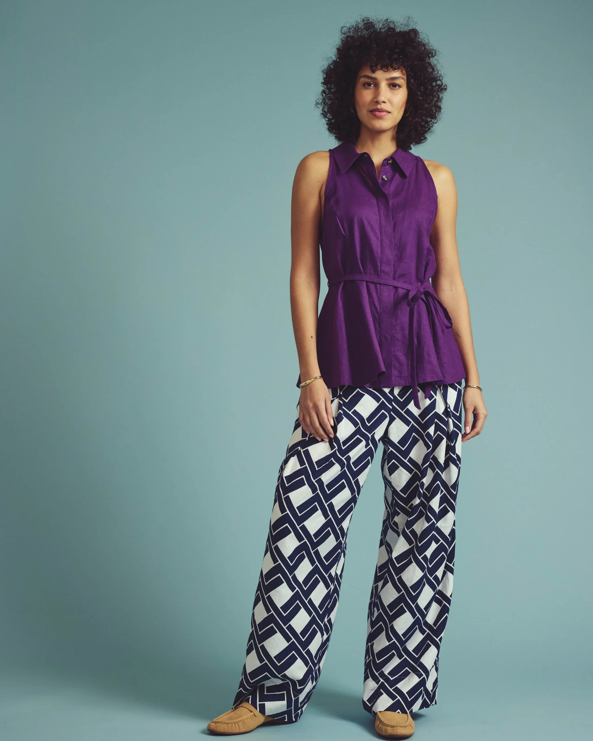 Adelaide Sleeveless Linen Blend Shirt Dreamy Purple