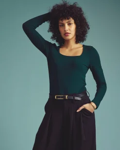 Agatha Liquid Jersey Top Forest Green