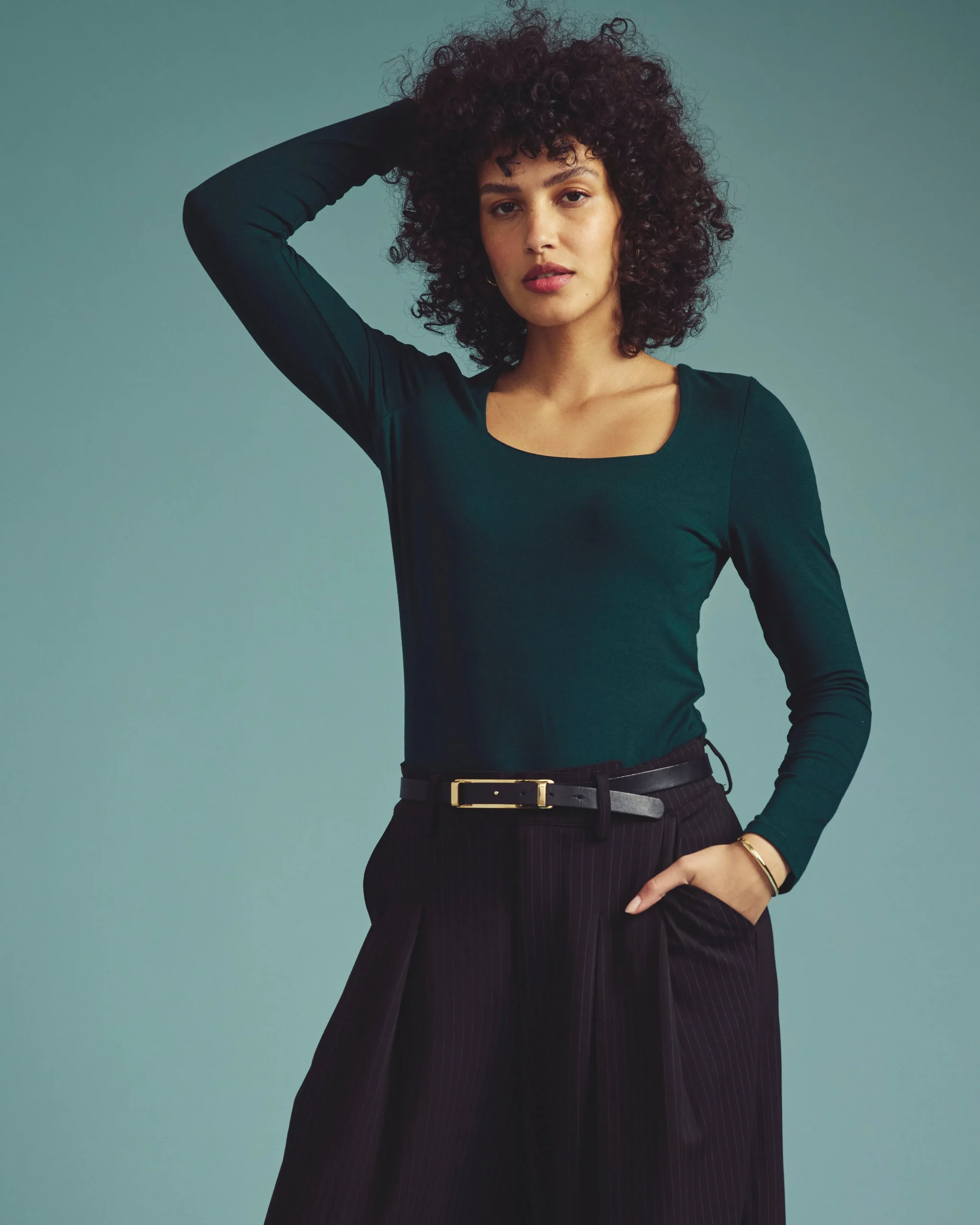 Agatha Liquid Jersey Top Forest Green