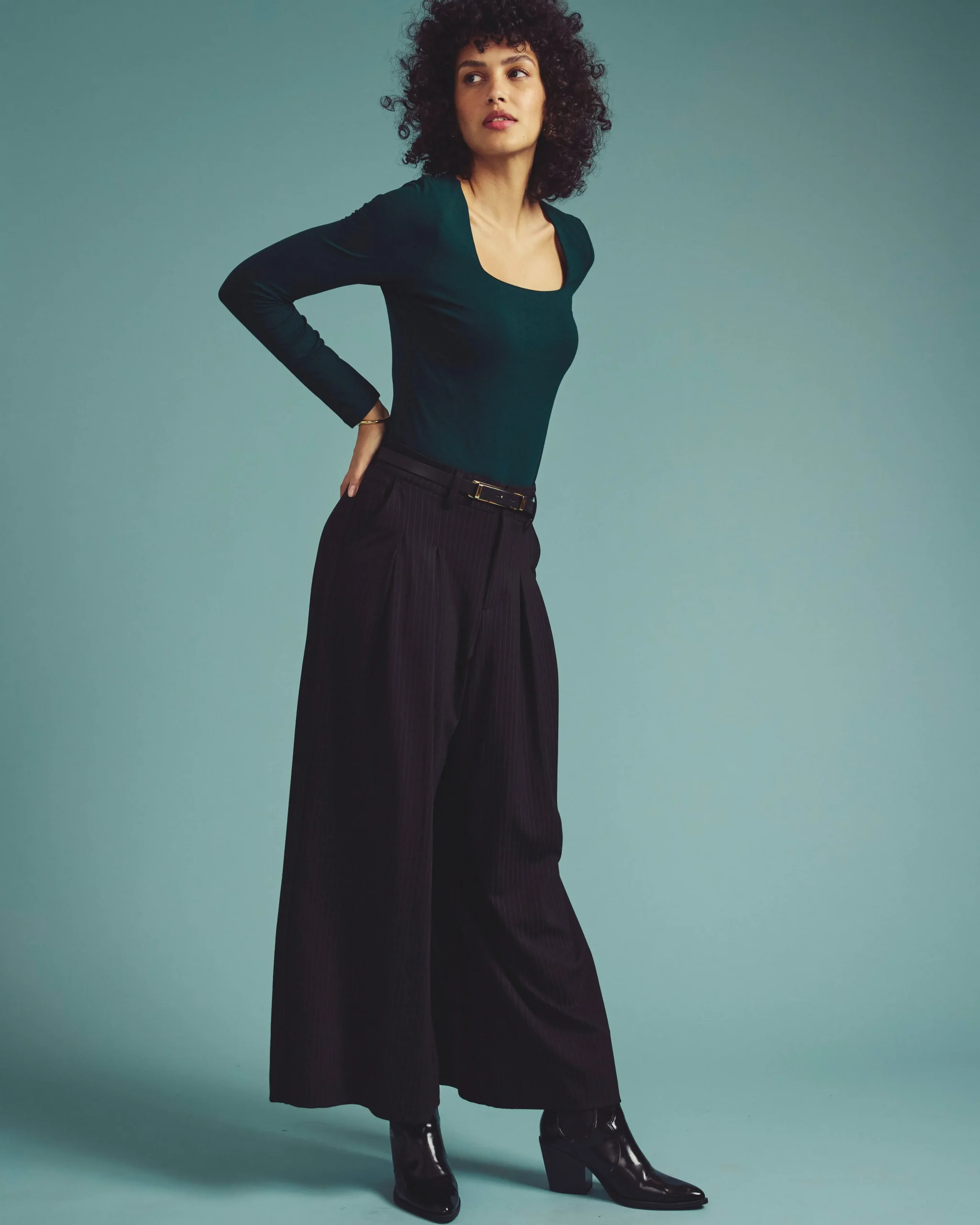 Agatha Liquid Jersey Top Forest Green