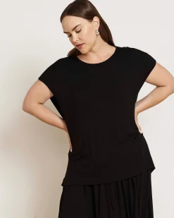 Alida Draped Liquid Jersey Top Black