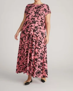 Alida Draped Liquid Jersey Top Pink Sgraffito Print