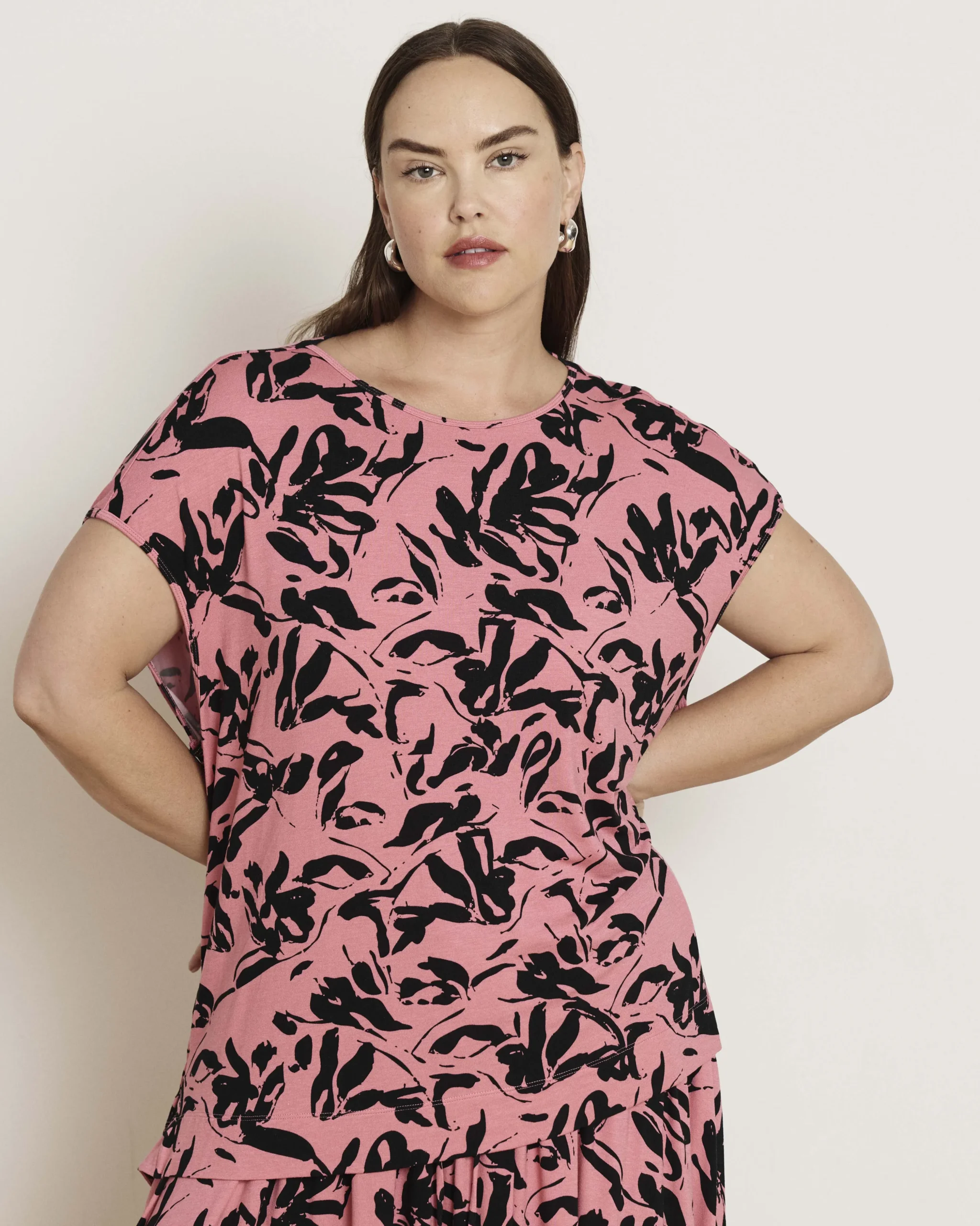 Alida Draped Liquid Jersey Top Pink Sgraffito Print