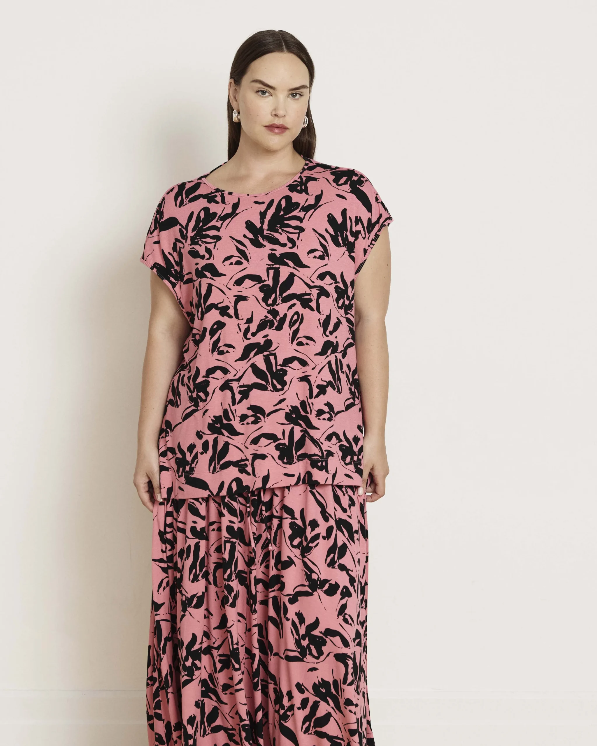 Alida Draped Liquid Jersey Top Pink Sgraffito Print