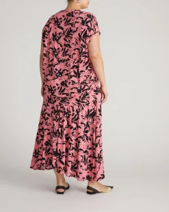 Alida Draped Liquid Jersey Top Pink Sgraffito Print