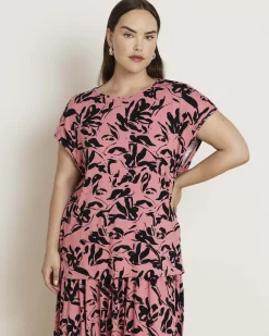 Alida Draped Liquid Jersey Top Pink Sgraffito Print