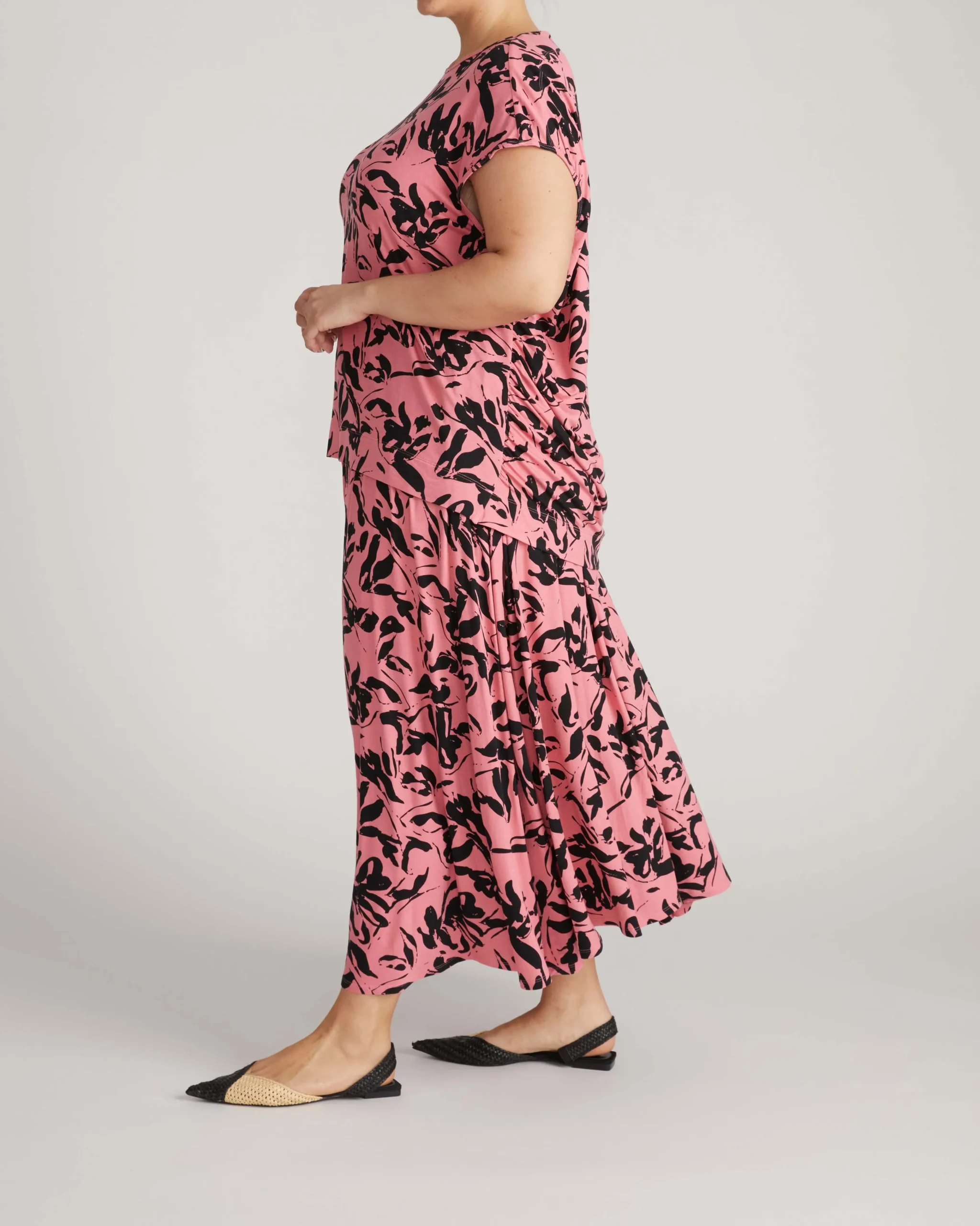 Alida Draped Liquid Jersey Top Pink Sgraffito Print