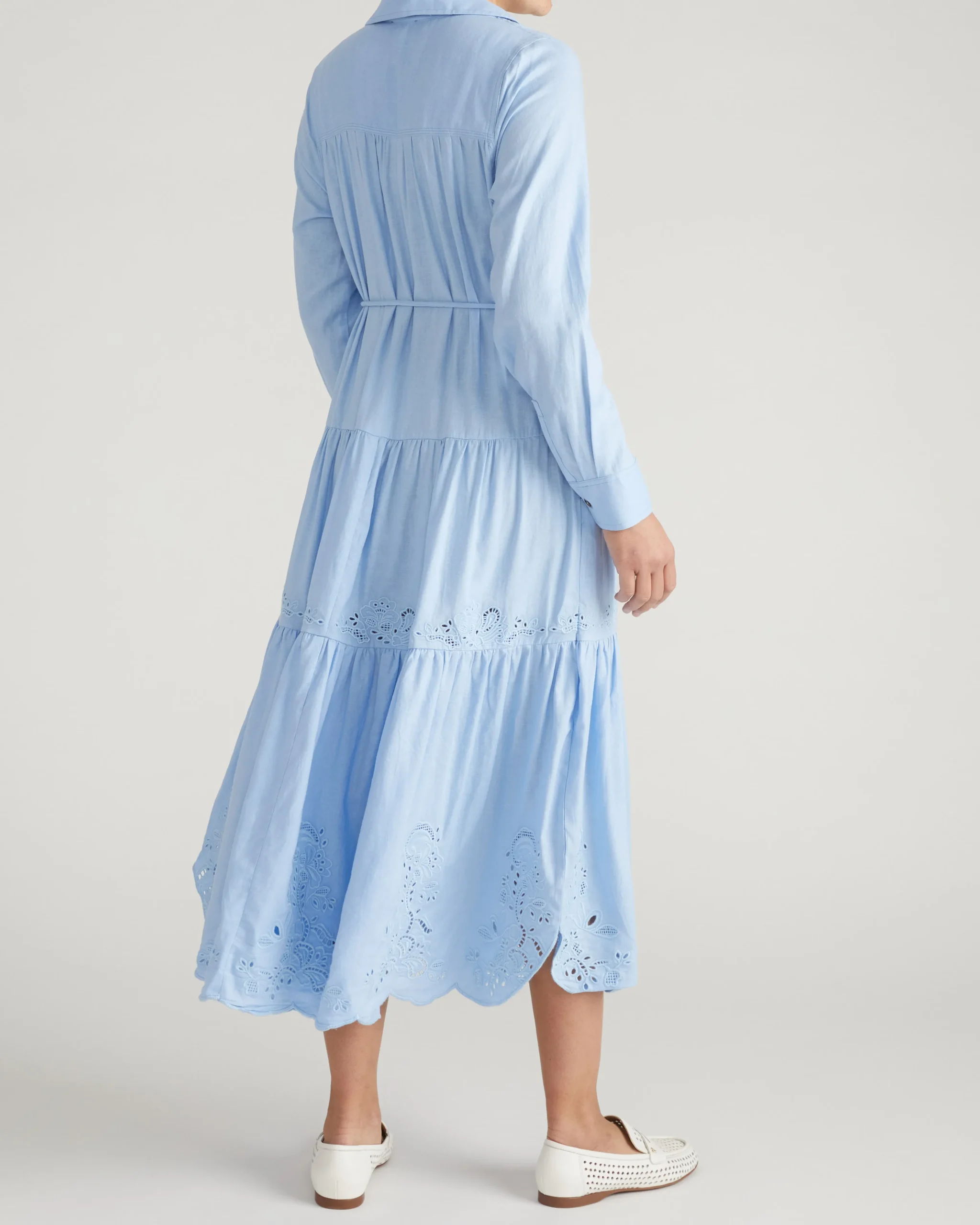 Alix Embroidered Linen Blend Shirtdress Cielo Blue