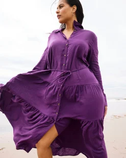 Alix Linen Blend Shirtdress Dreamy Purple