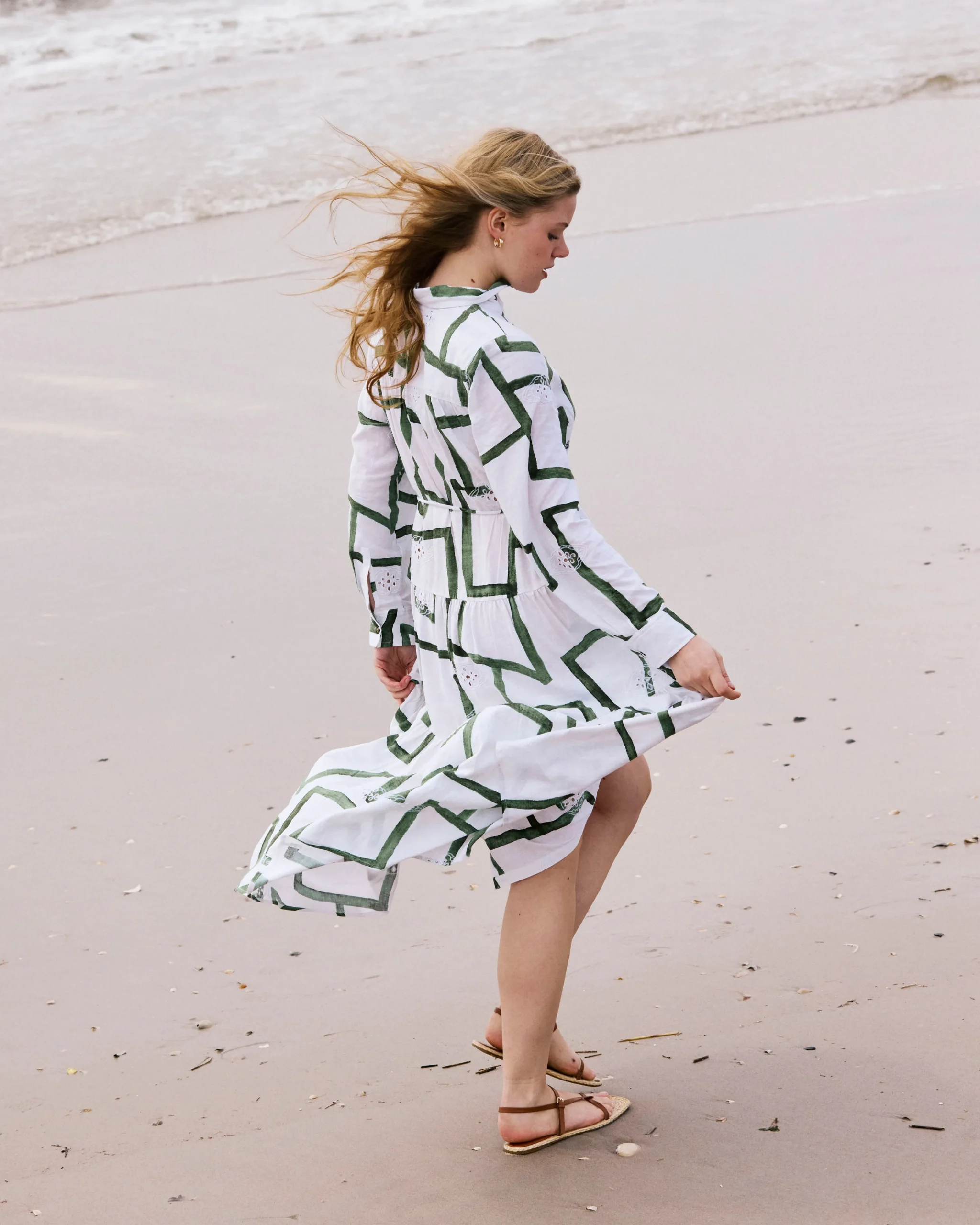 Alix Linen Blend Shirtdress Green Paint Print