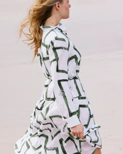 Alix Linen Blend Shirtdress Green Paint Print