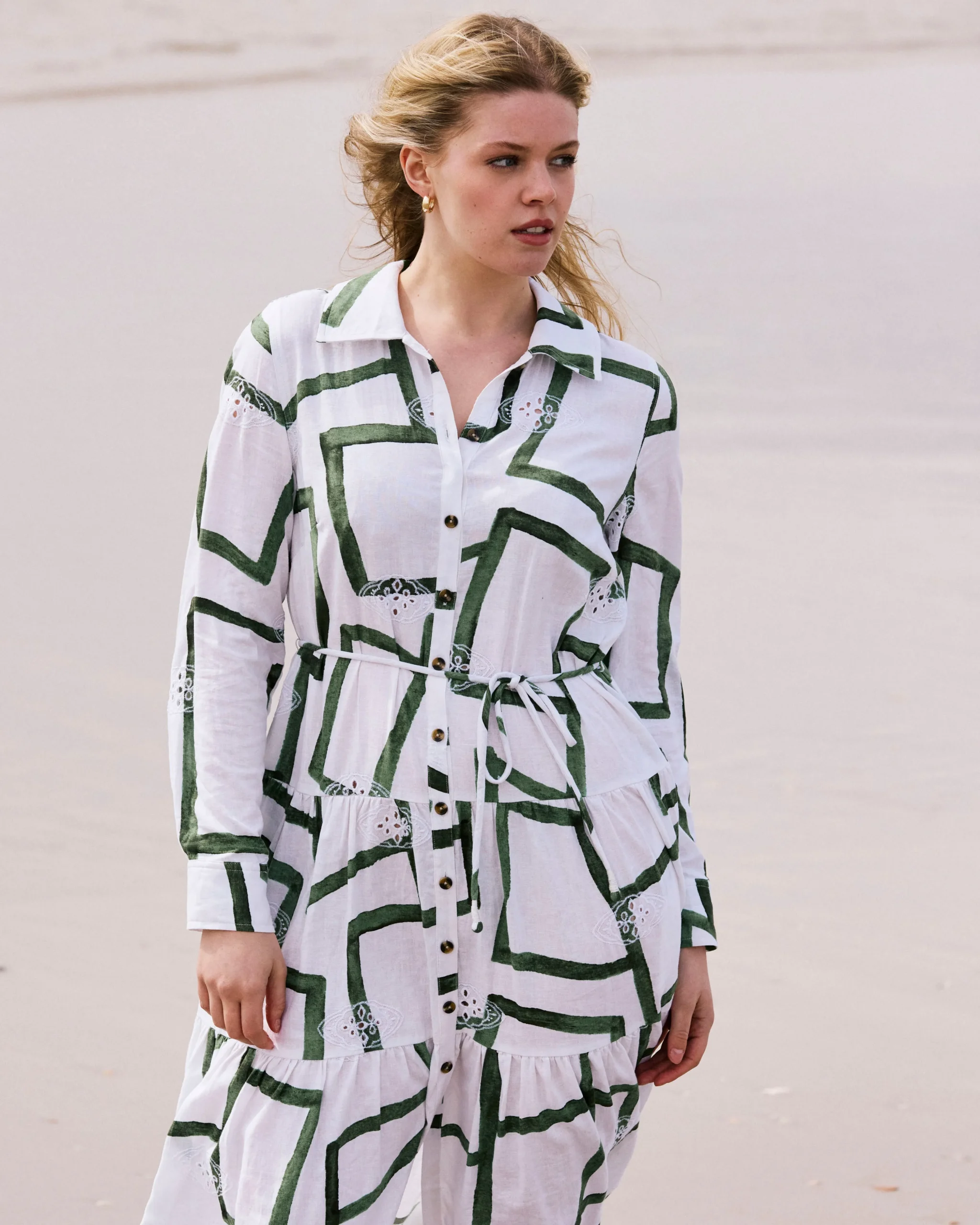Alix Linen Blend Shirtdress Green Paint Print