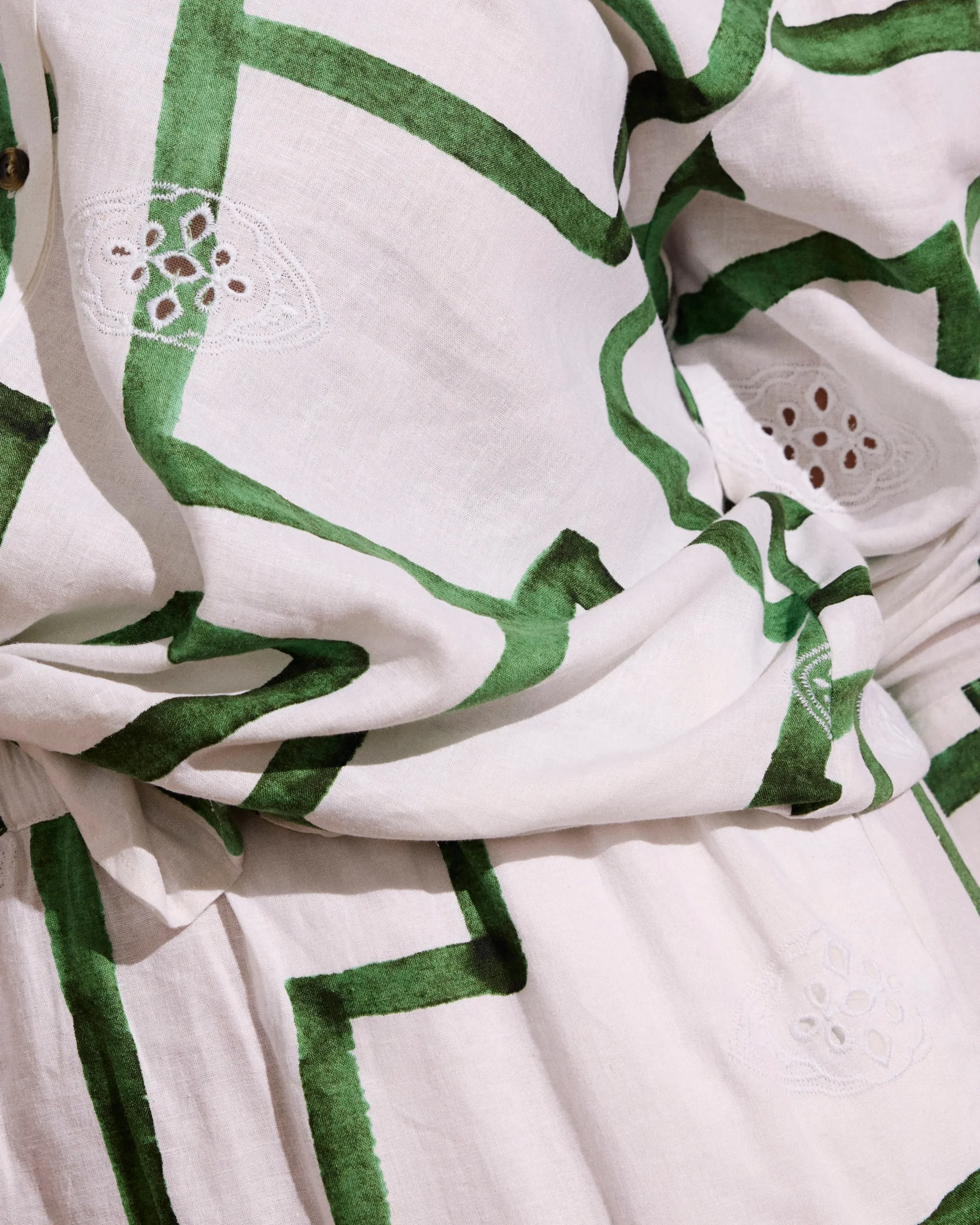 Alix Linen Blend Shirtdress Green Paint Print