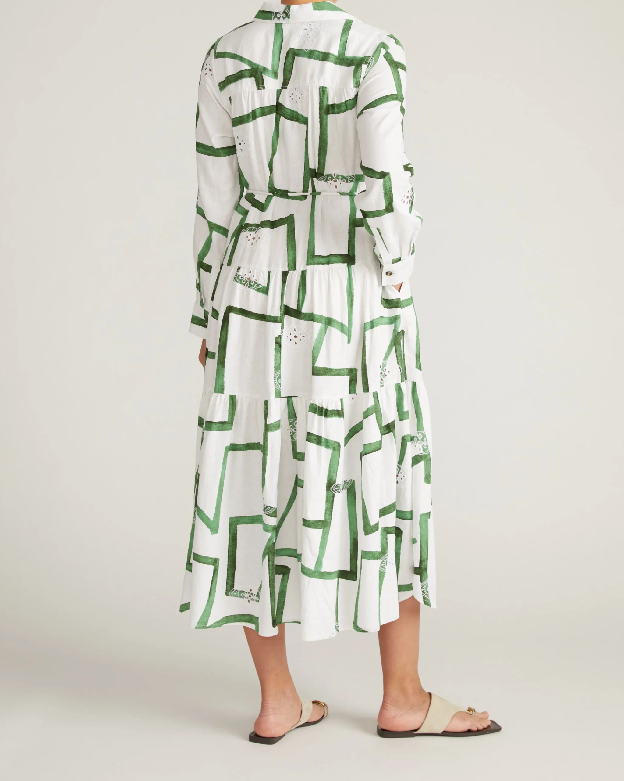 Alix Linen Blend Shirtdress Green Paint Print