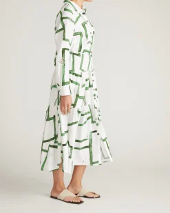 Alix Linen Blend Shirtdress Green Paint Print