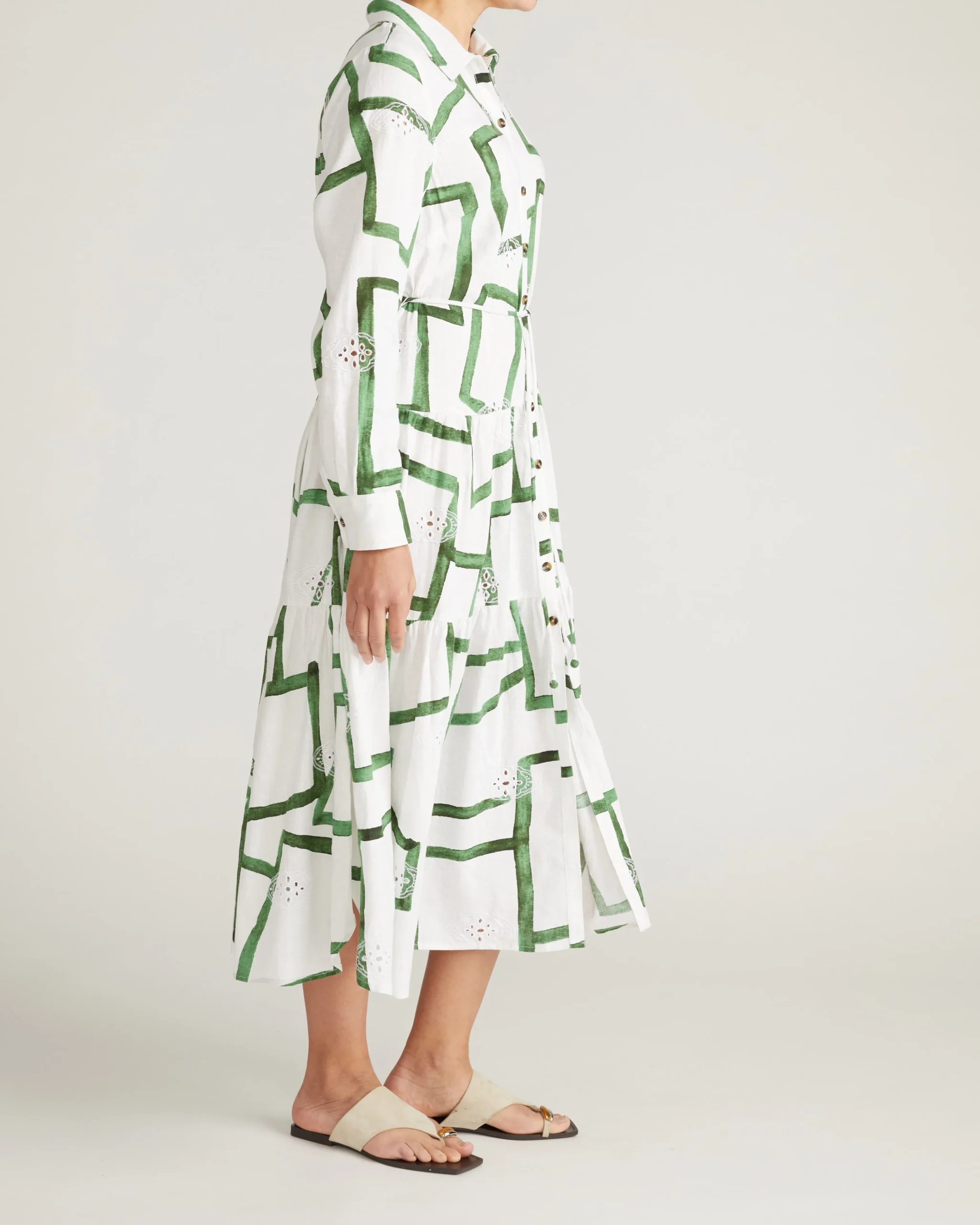 Alix Linen Blend Shirtdress Green Paint Print