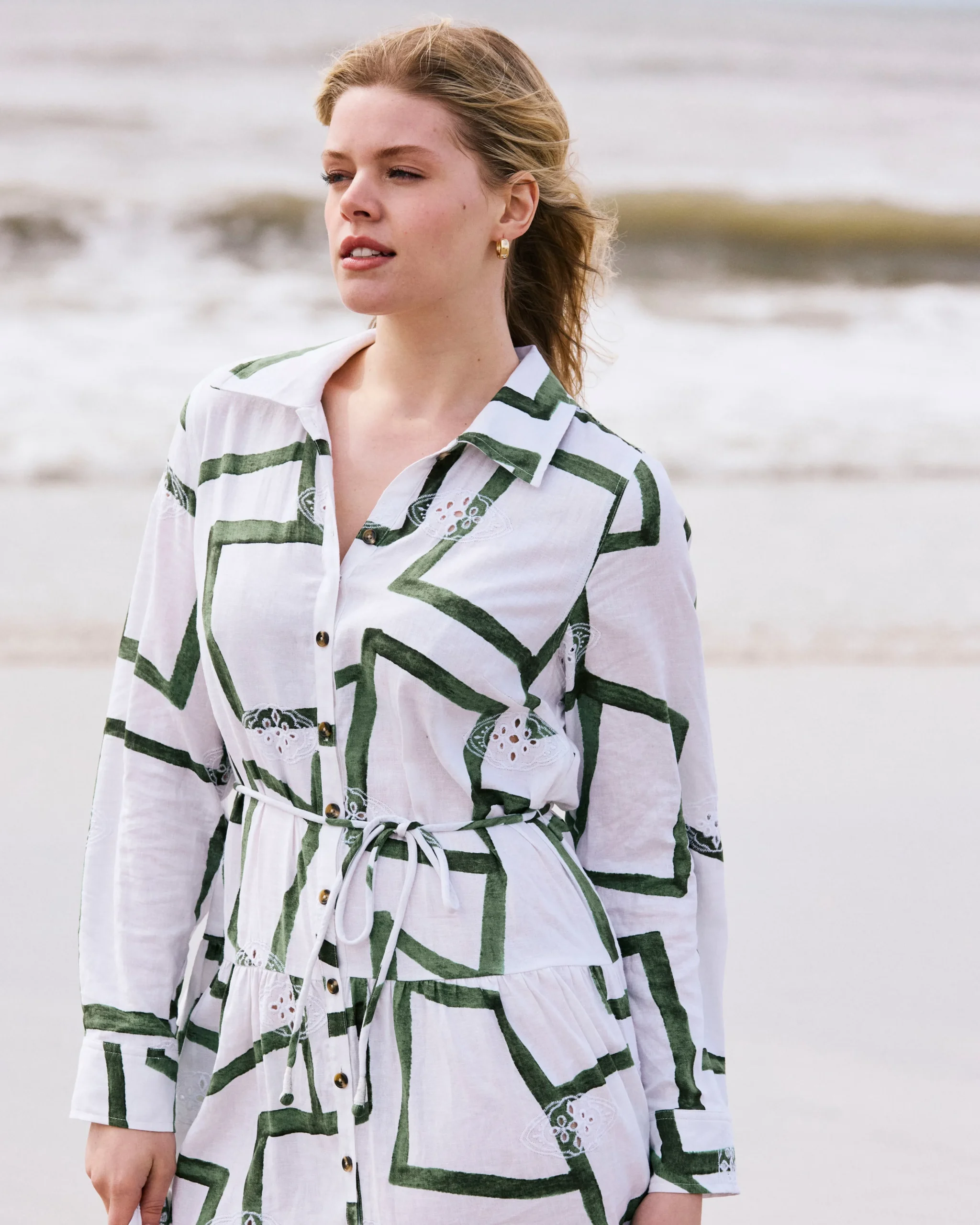 Alix Linen Blend Shirtdress Green Paint Print
