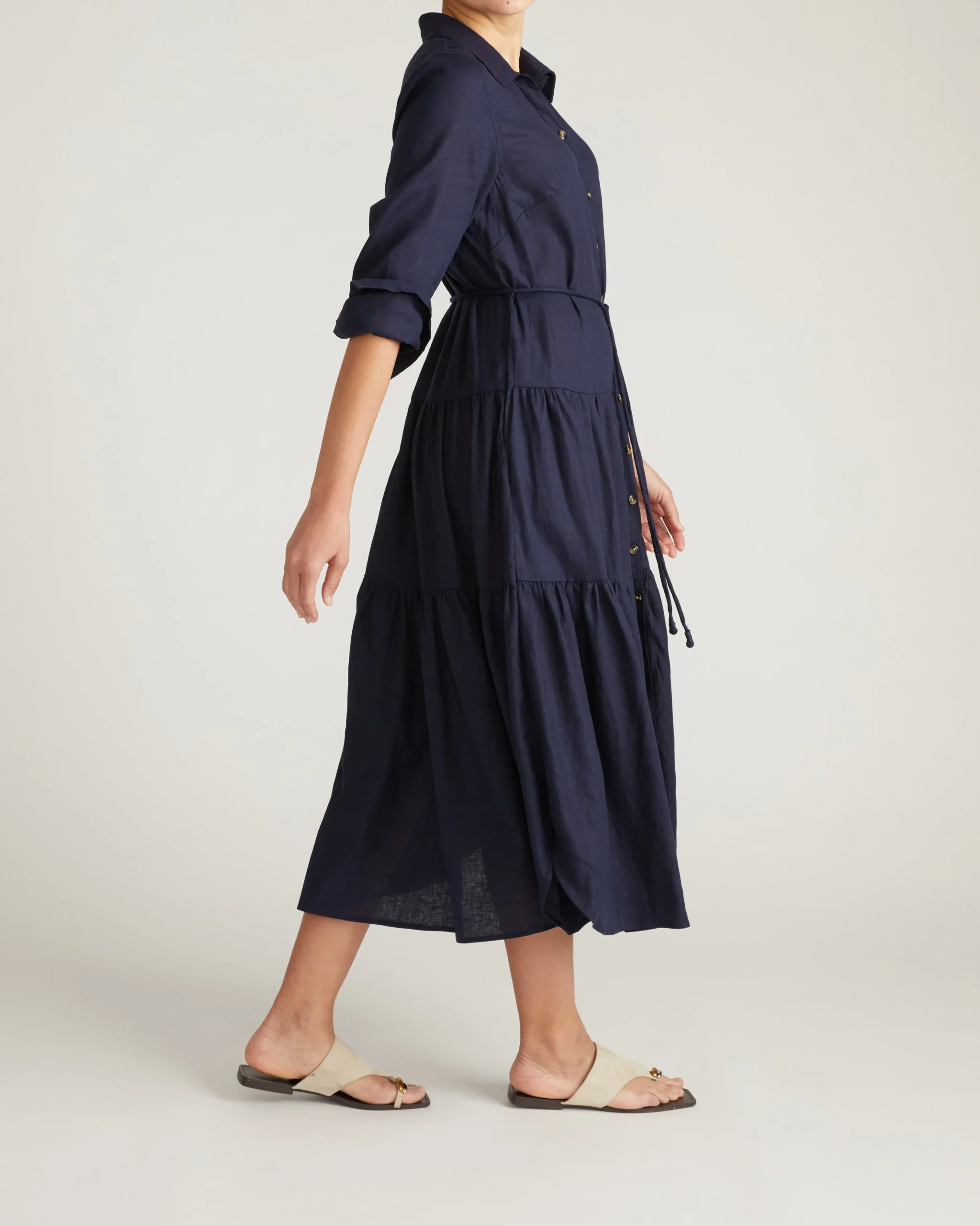 Alix Linen Blend Shirtdress Navy