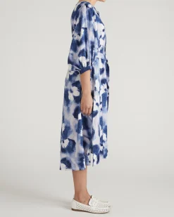 Amparo Linen Blend Dress Blue Pressed Flower Print