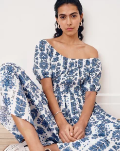 Andrea Linen Blend Dress Rococo Beach Print
