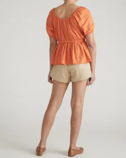 Andrea Peplum Linen Blend Top Italian Orange
