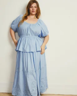 Andrea Peplum Linen Blend Top Cielo Blue