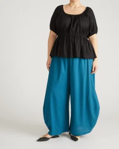 Andrea Peplum Linen Blend Top Black