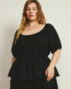 Andrea Peplum Linen Blend Top Black