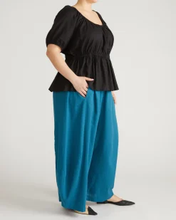 Andrea Peplum Linen Blend Top Black