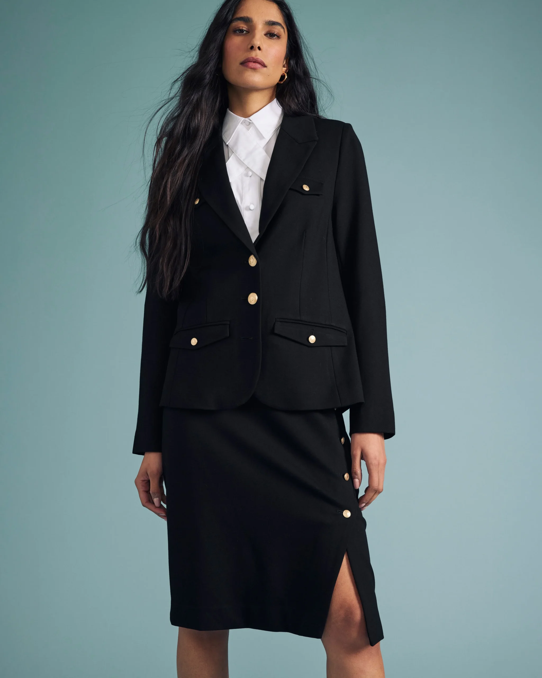 Anya Ponte Skirt Black with Gold Buttons