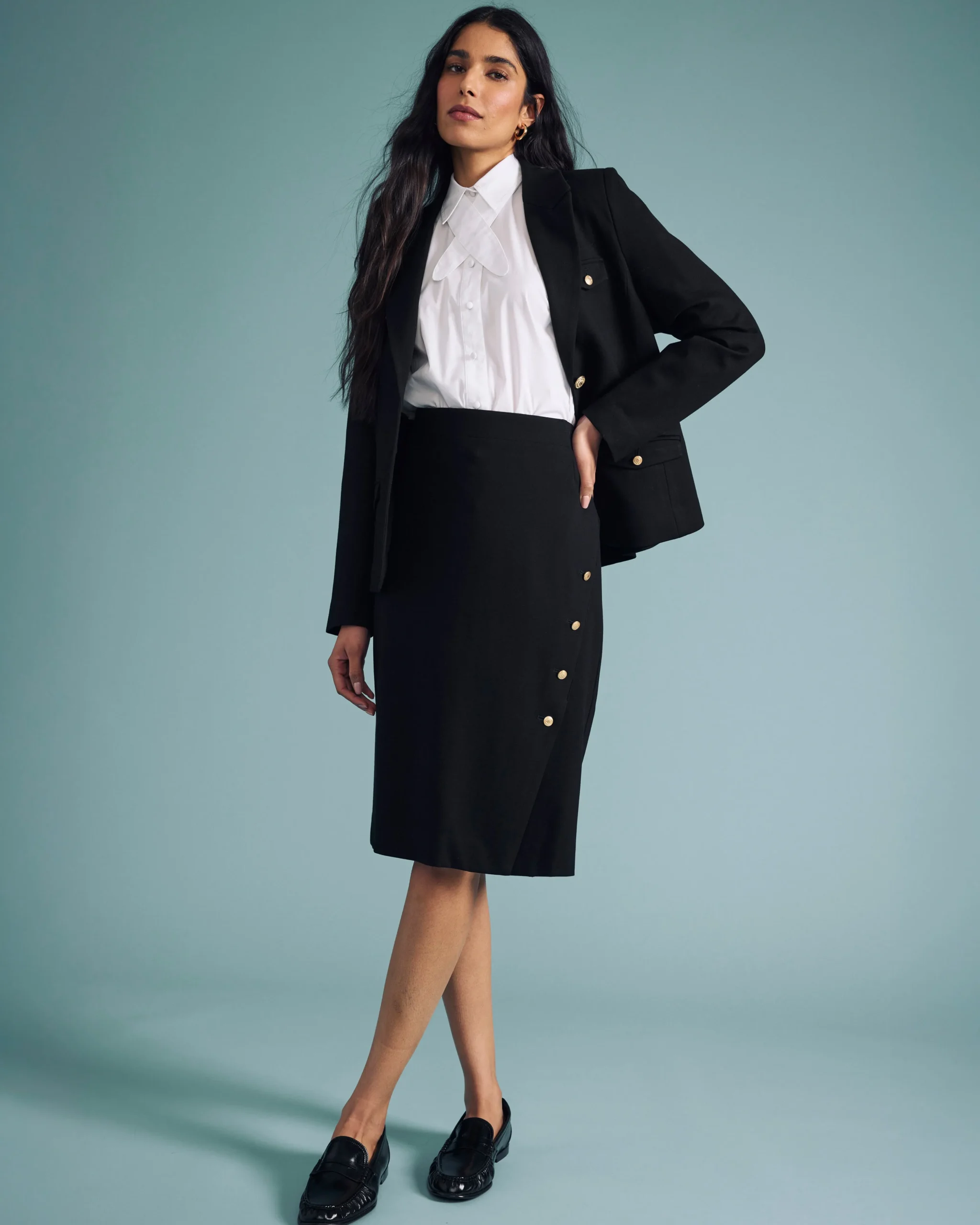 Anya Ponte Skirt Black with Gold Buttons