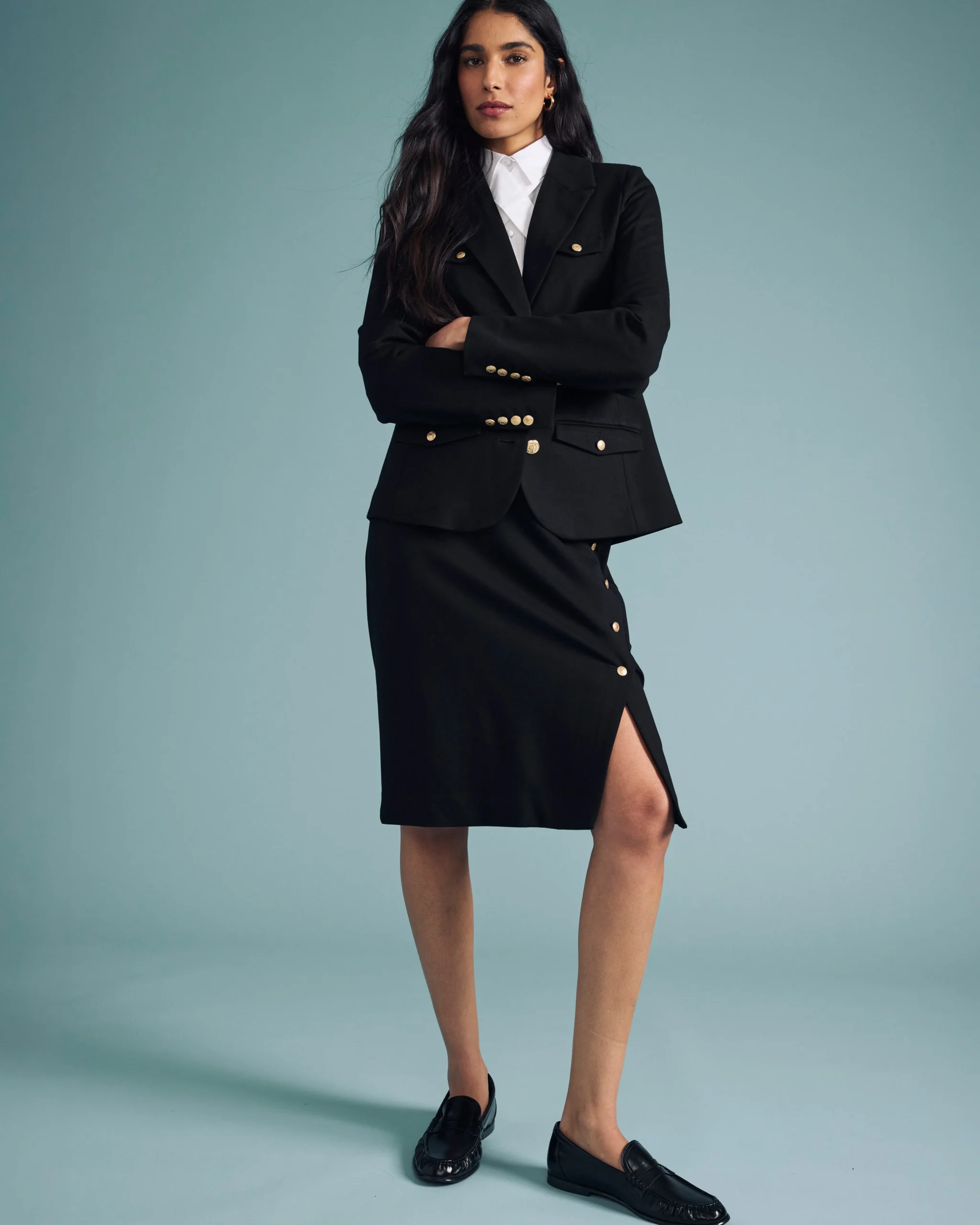 Anya Ponte Skirt Black with Gold Buttons