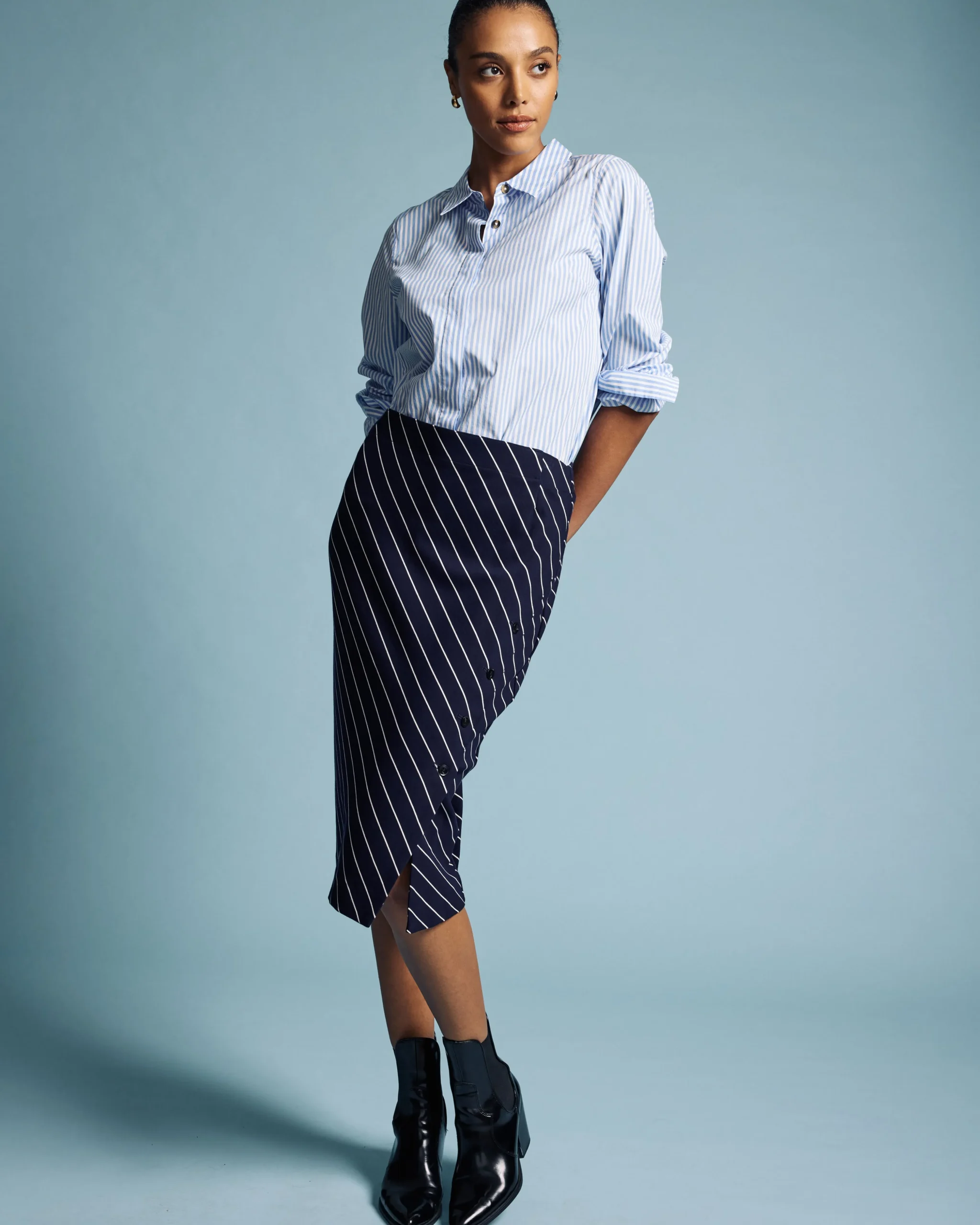 Anya Ponte Skirt Navy Pinstripe