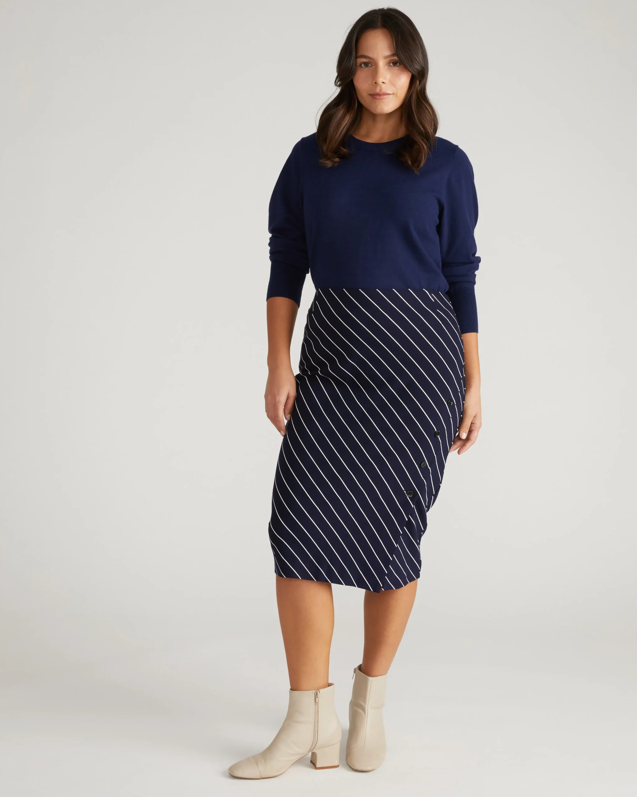 Anya Ponte Skirt Navy Pinstripe