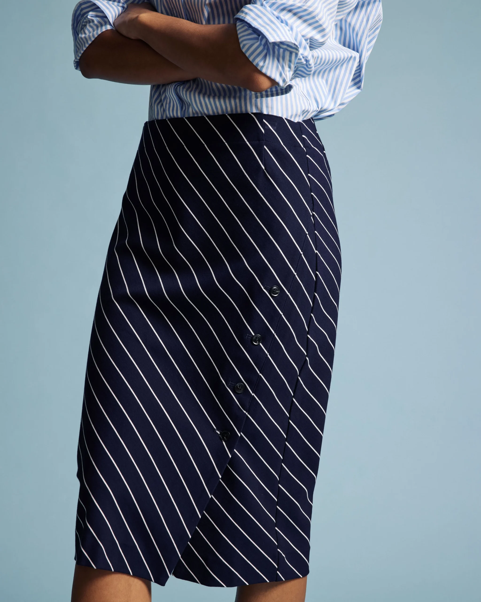 Anya Ponte Skirt Navy Pinstripe