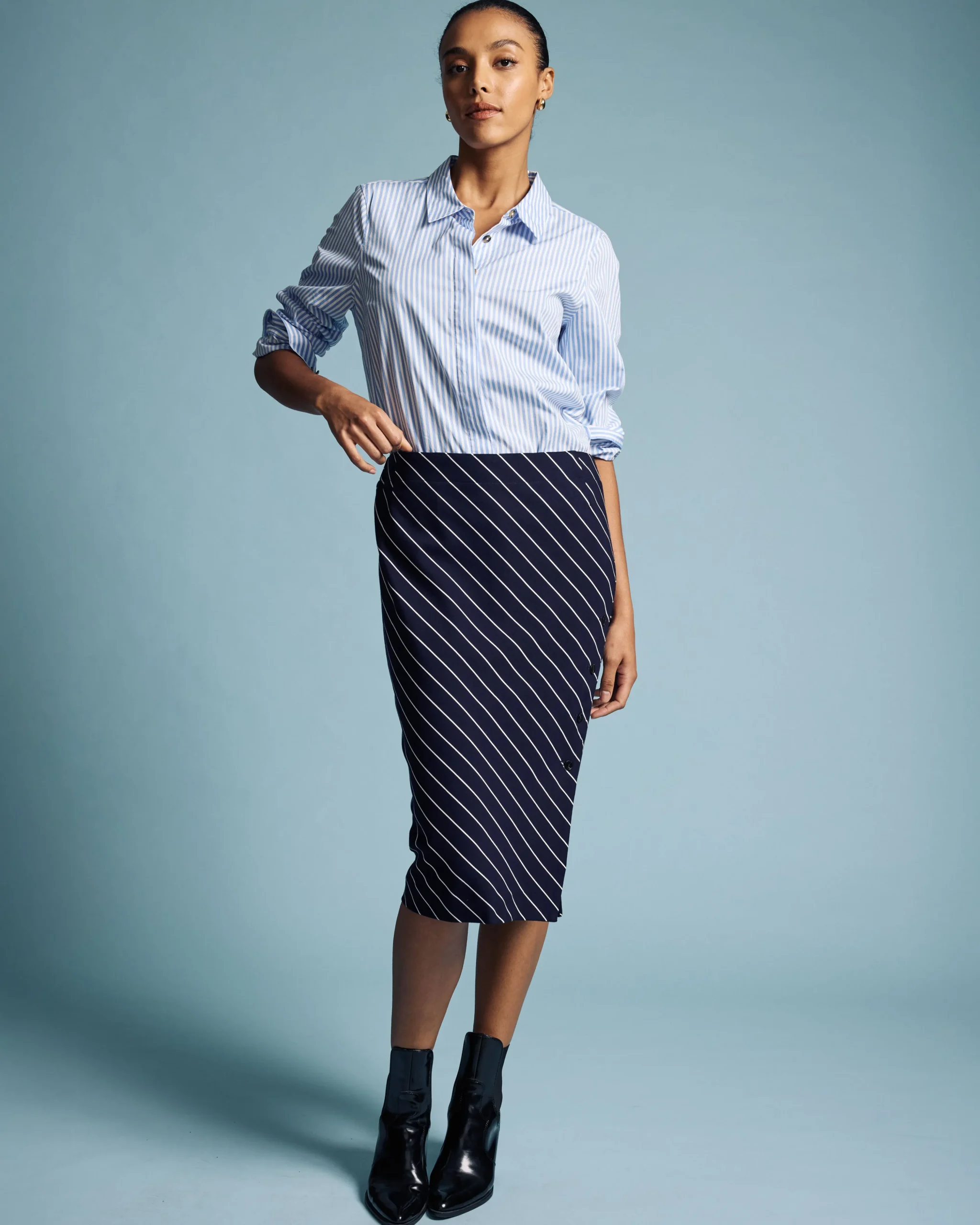 Anya Ponte Skirt Navy Pinstripe